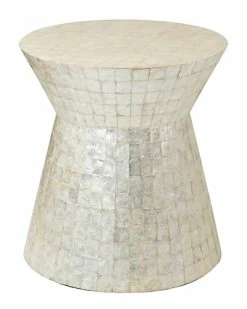 East At Main Rossville Off-White Wood And Capiz Round Accent Table Home